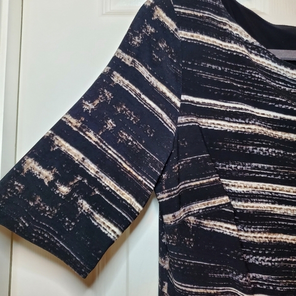 Anne Klein Black Tan White Striped Bodycon Dress Women’s Size 12. - Picture 2 of 11